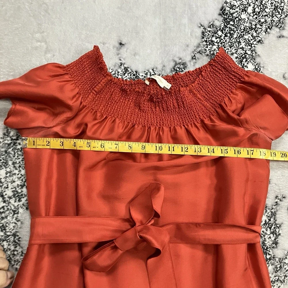 Tory Burch Silk Off Shoulder Midi‎ Dress Smocked Neck Belted Womens Size XL